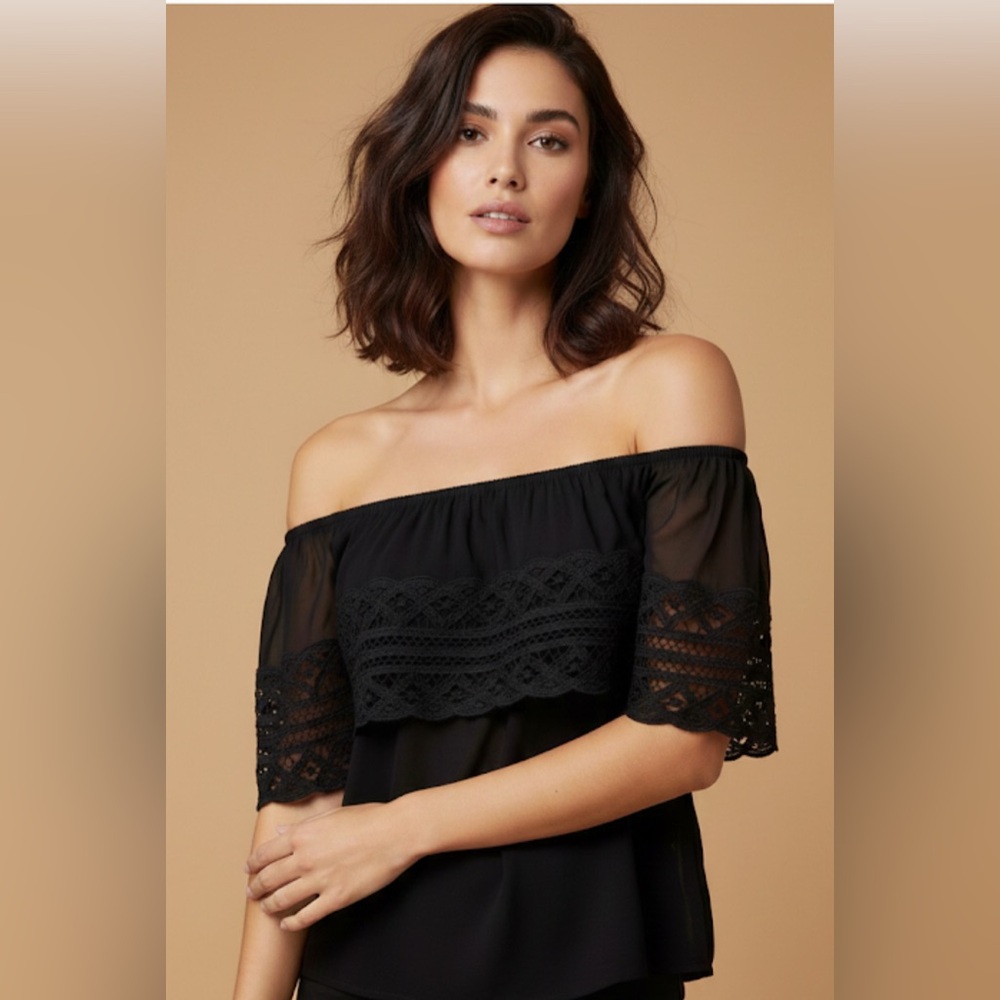 NWOT Socialite Black Off the Shoulder Crochet Lace Top Blouse. - Picture 1 of 8